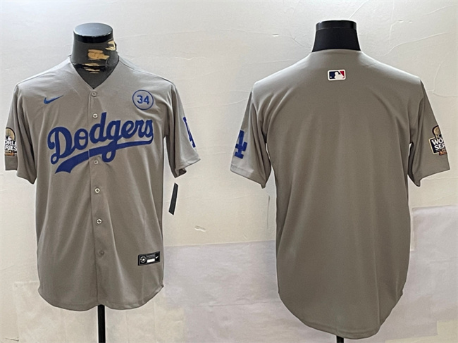 Men's Los Angeles Dodgers Blank Grey 2024 World Series With No. 34 Patch Limited Stitched Baseball Jersey Men's Los Angeles Dodgers Blank Grey 2024 World Series With No. 34 Patch Limited Stitched Baseball Jersey